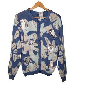 Northern Reflections Bird Motif Button Front Cardigan Sweater Womens Medium